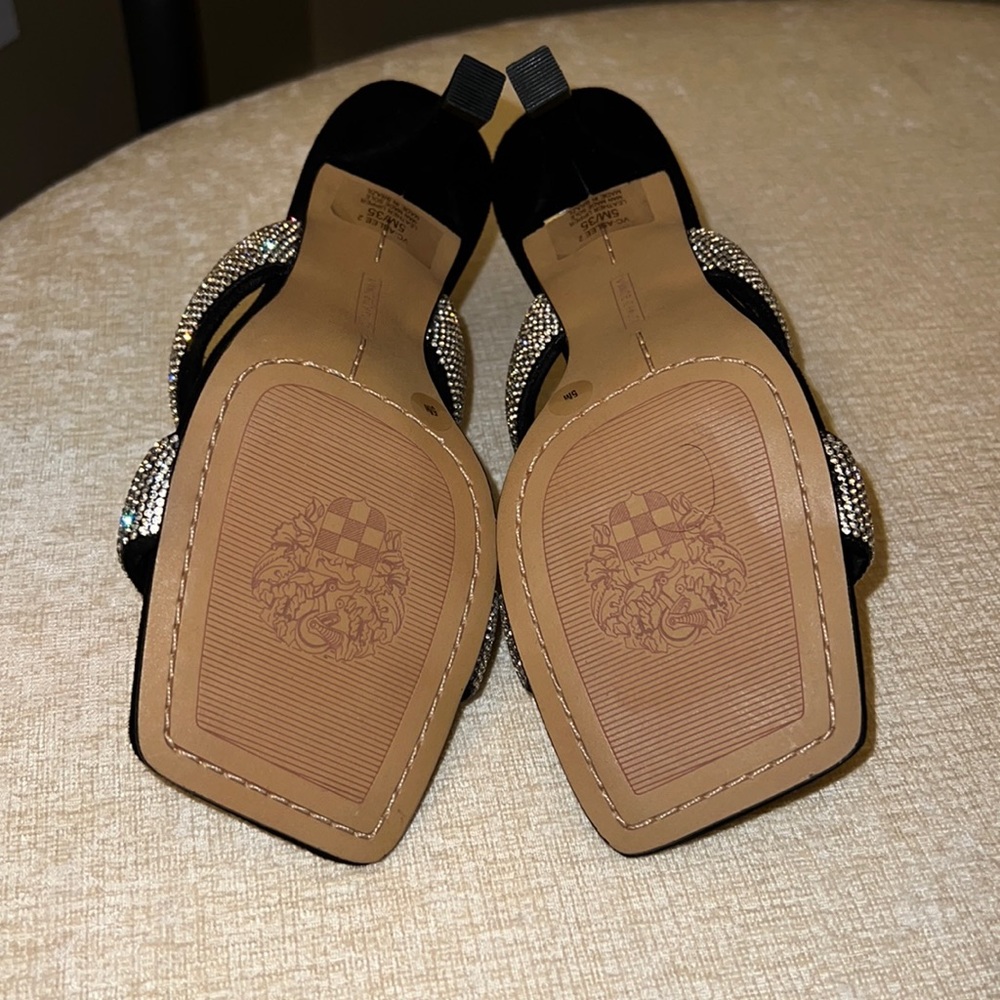 NWT Vince Camuto Sparkling Crystal Aslee2 Slide Heel Sandal Black Rhinestone - Picture 4 of 9